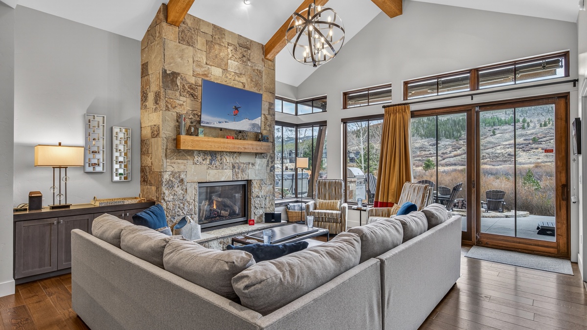 Great Room, Main Level - Seating area with fireplace and large windows with views