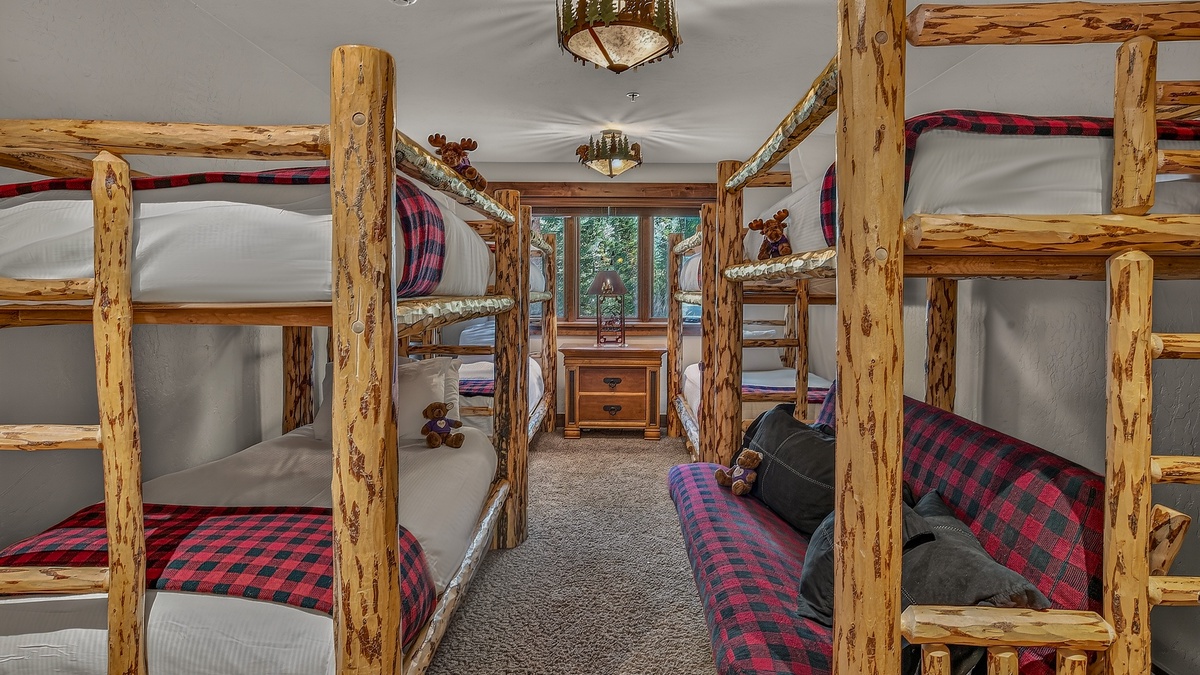 Bedroom 3, Lower Level - Three twin-over-twin bunk beds and one twin-over-sofa bunk bed