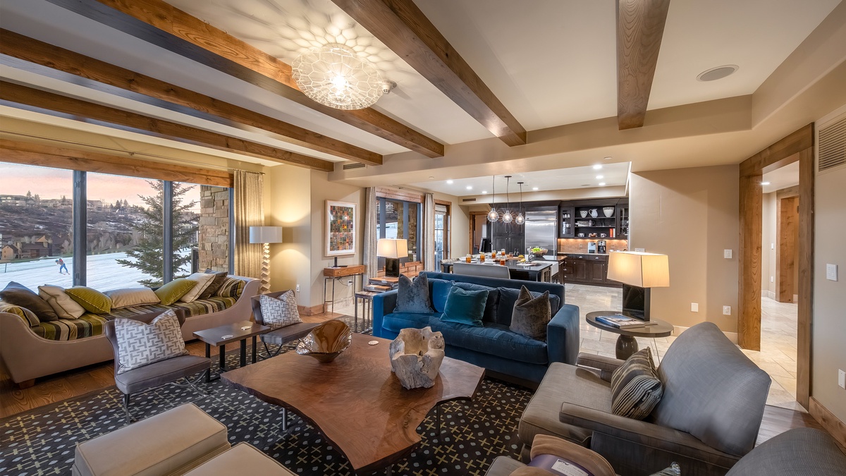 Great Room, Main Level - Open living space with fireplace, seating, and kitchen access