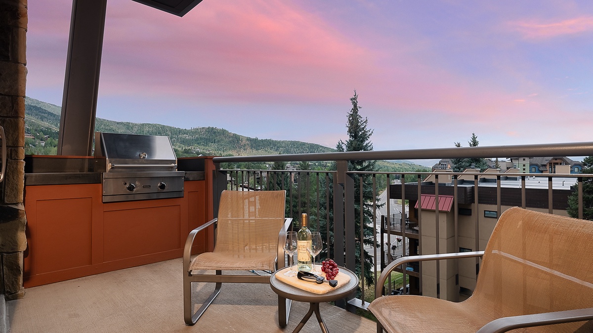 Deck, Main Level - Outdoor seating with grill and mountain views