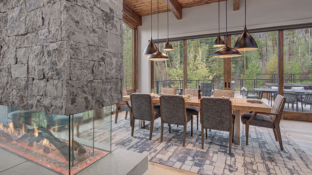 Dining Area, Uppermost Level - Table with seating beside large windows