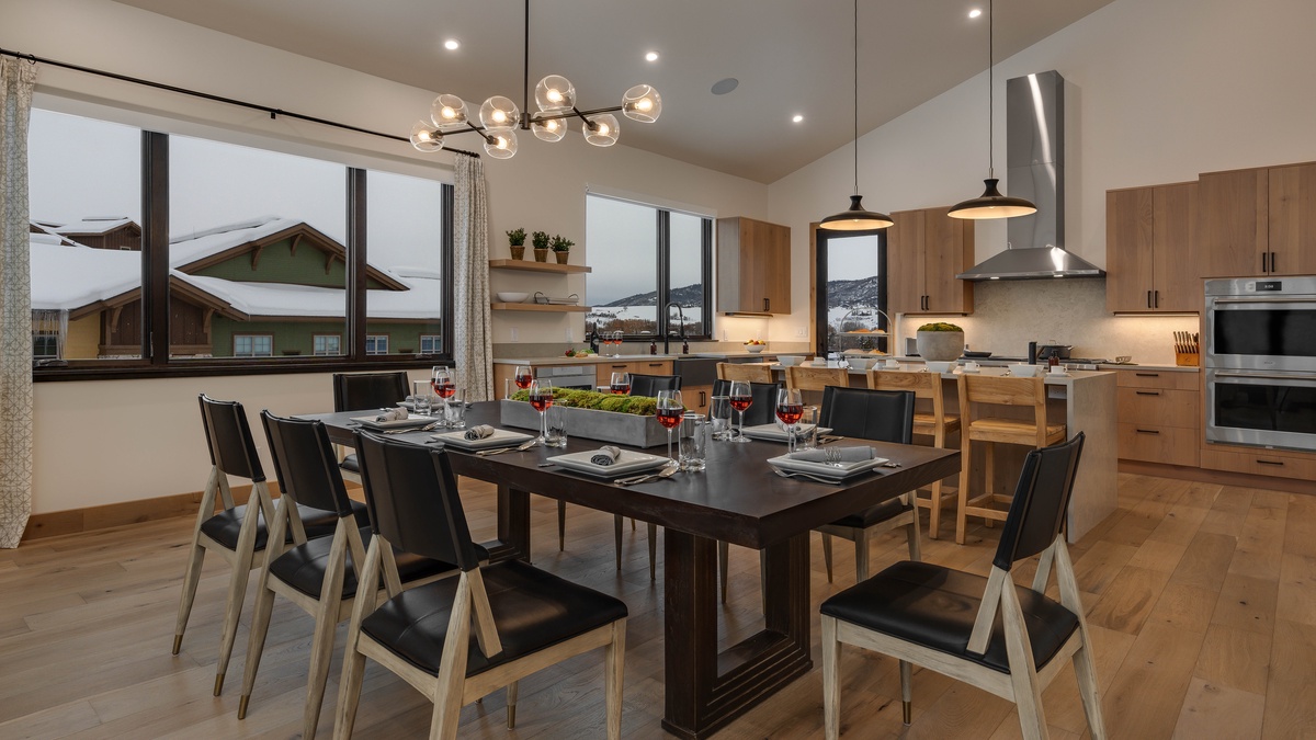 Enjoy a family meal at the dining table that seats 8