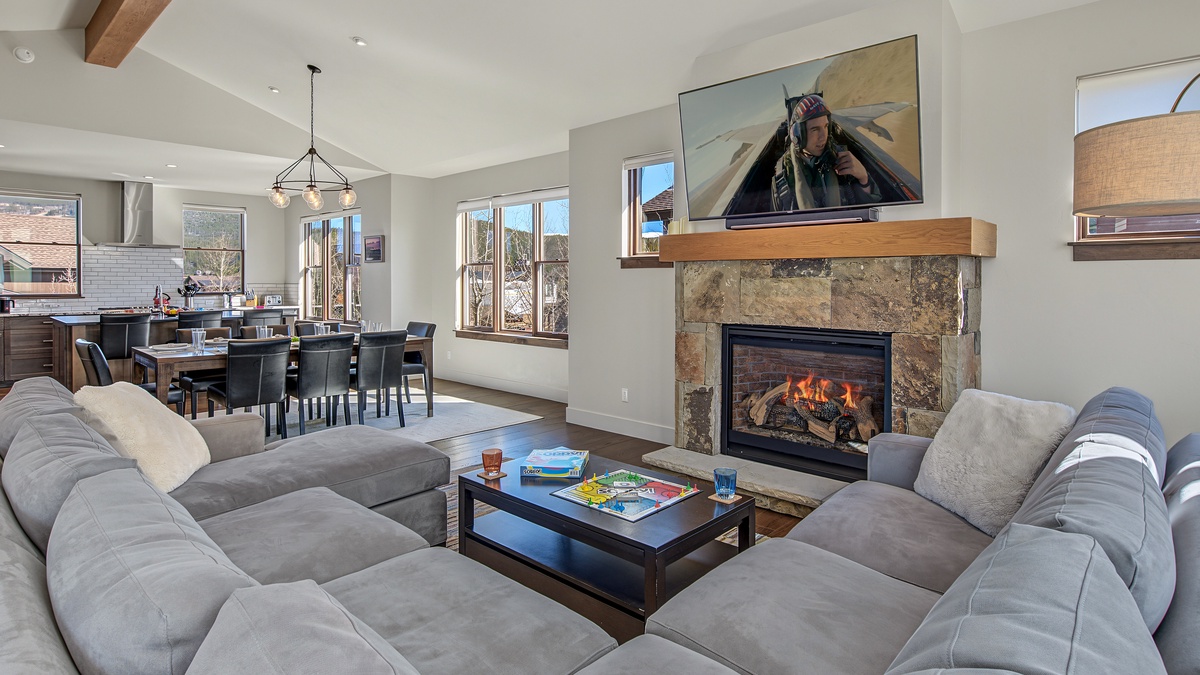 Great Room, Main Level - Gas fireplace with TV and seating area