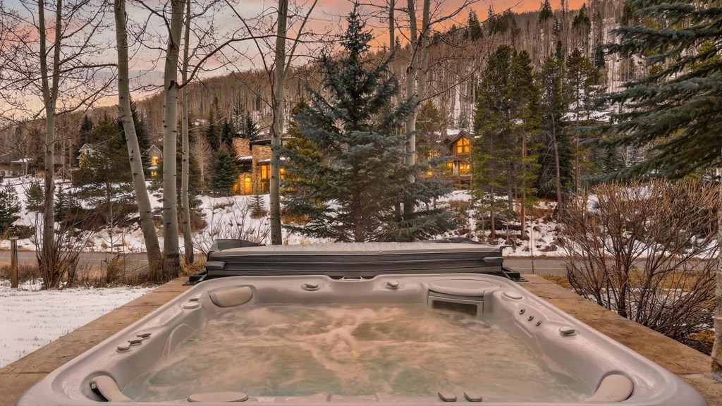 Hot Tub, Lower Level Deck - Private hot tub with wooded and mountain views