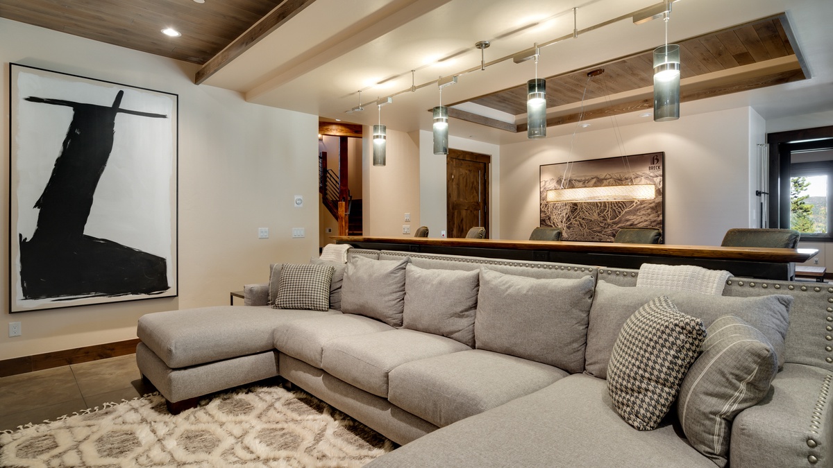 Plush seating in lower level family and rec room