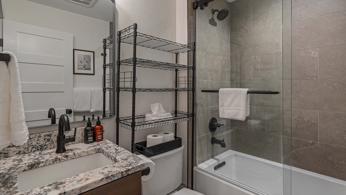 Shared full bathroom on lower level