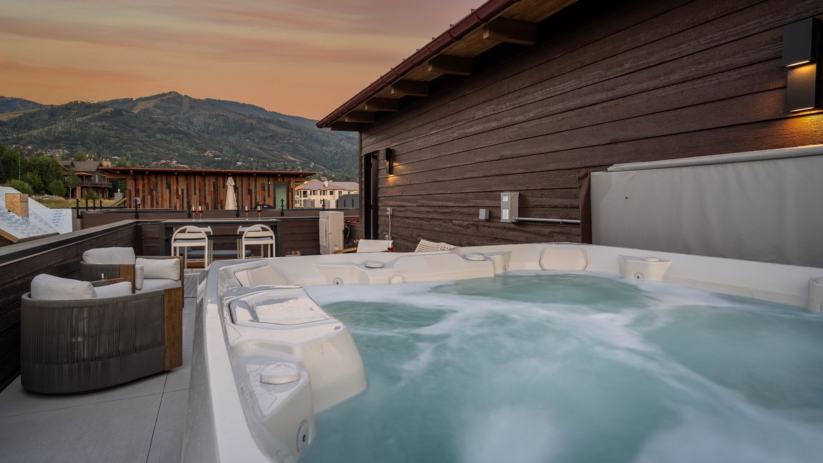 Hot Tub, Upper Level, Borough House - Rooftop patio hot tub overlooking Steamboat Ski Resort