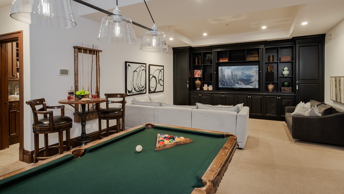 Lower Level Family entertainment room with Billiard table