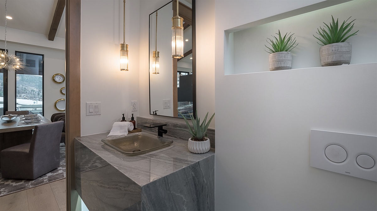 Powder Room, Main Level - Bathroom with single vanity and mirror