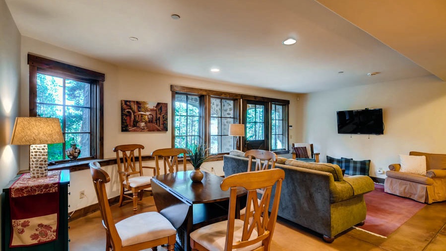 Apartment level dining and living room areas