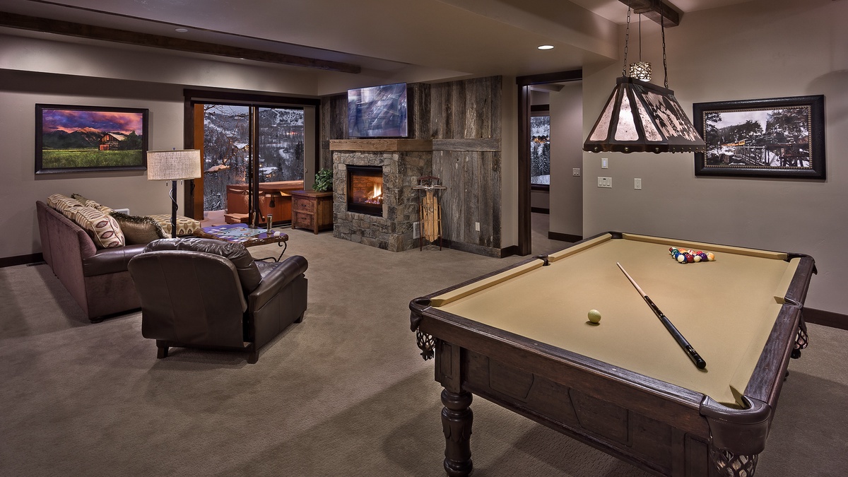 Family room on lower level with billiards