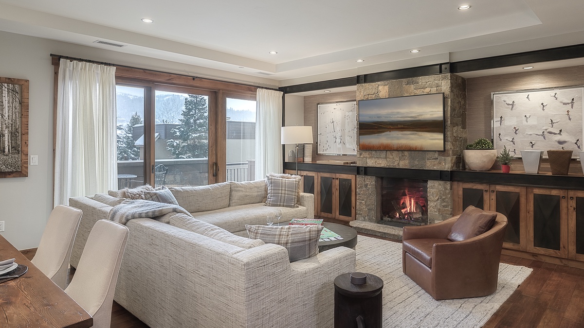 Great Room, Main Level - Fireplace feature wall with mounted TV