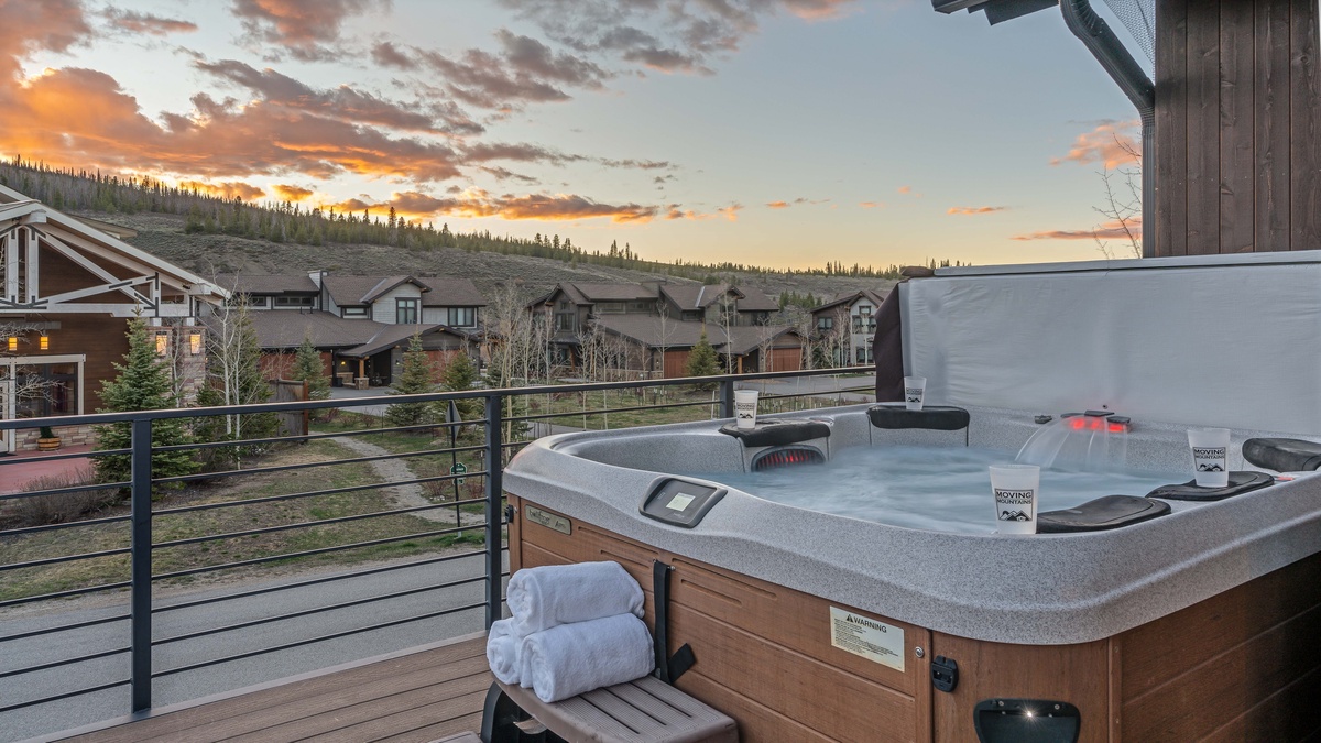 Hot tub on main level with views