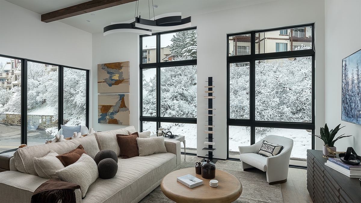 Family Room, Upper Level - Seating area with sofa and accent chairs and television