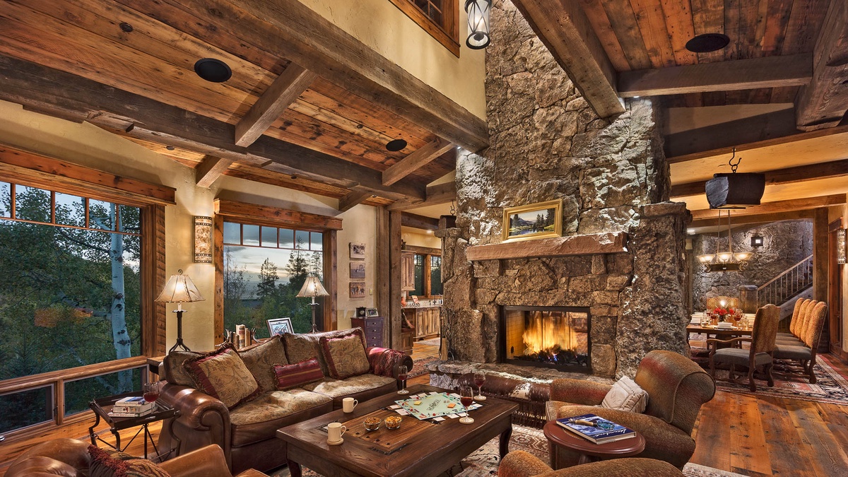 Great room with two-sided fireplace