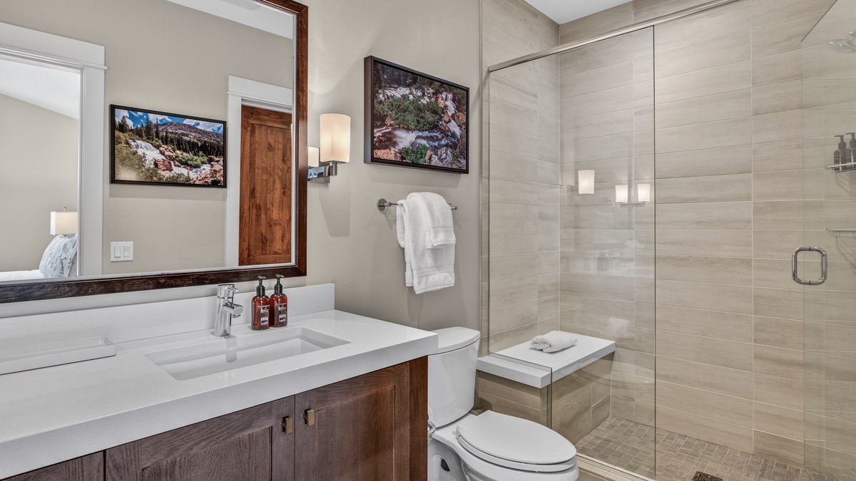Bedroom 2, Upper Level - Ensuite bathroom with vanity and shower