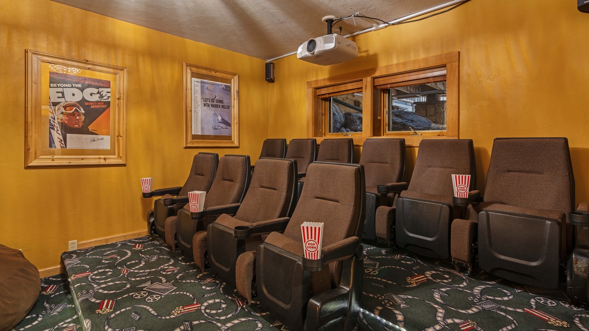 Theater room on lower level with projector screen