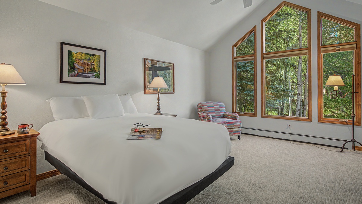 Bedroom 2, Upper Level - King bedroom with large windows
