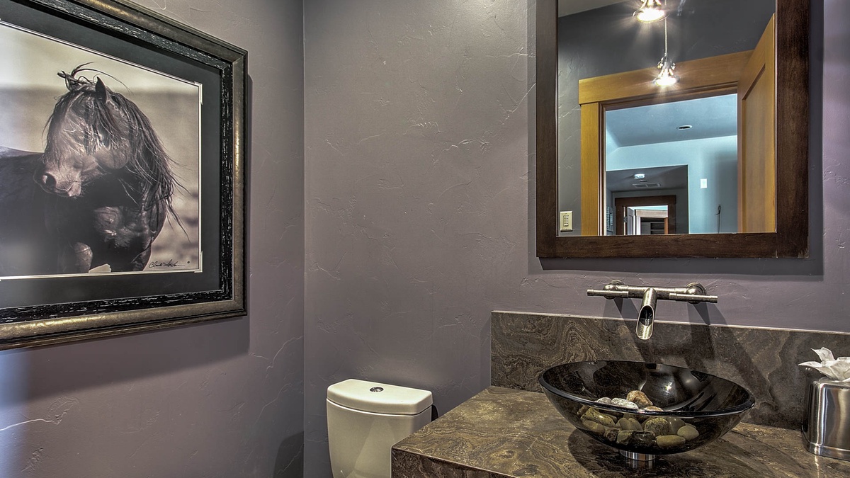 Powder Room, Main Level, Sunshine Peak Chalet - Single vanity and toilet