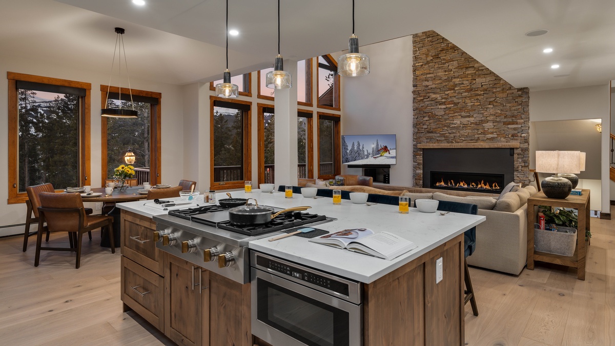 Kitchen with gas range and large island