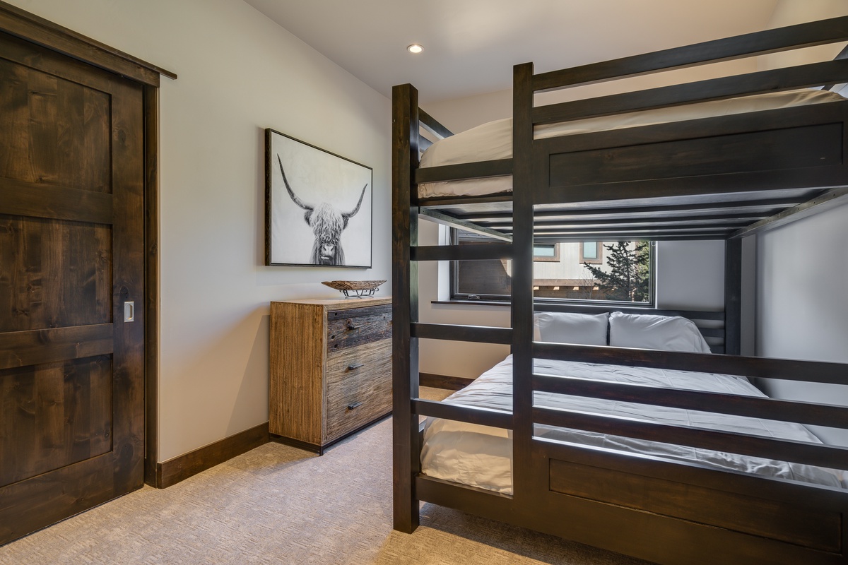 Bedroom 3, Lower Level - Bunk room with a queen-over-queen bunkbed, uses hall bathroom, lower level