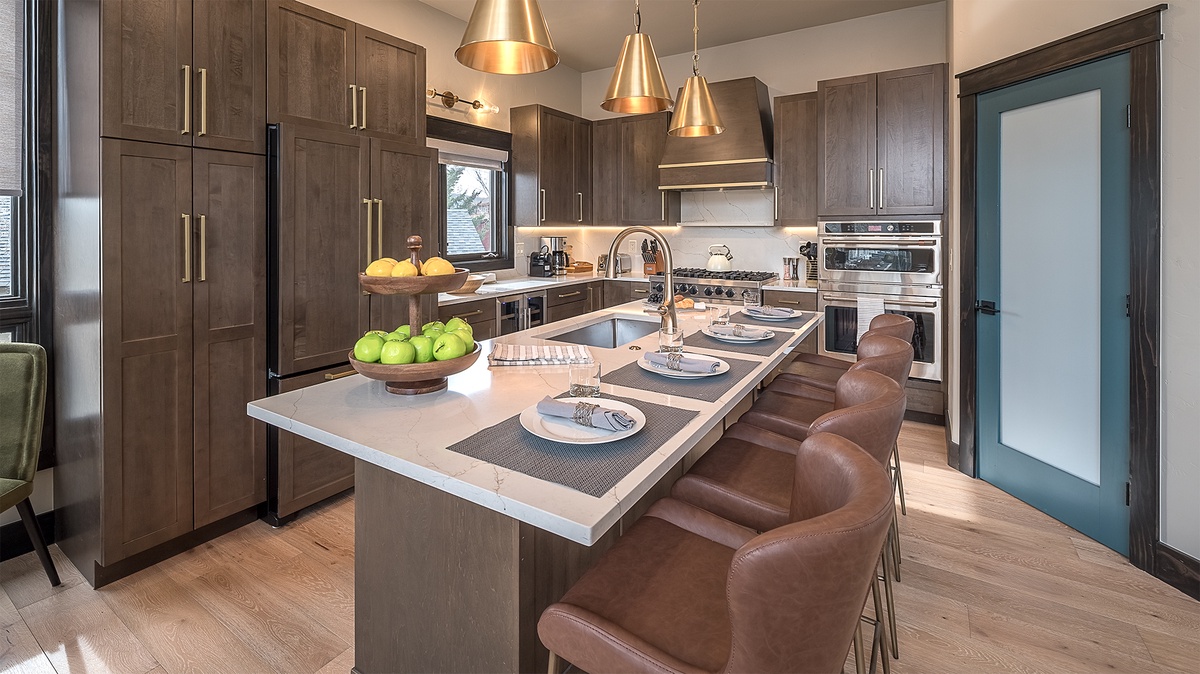 Kitchen, Main Level - Island with bar seating and range