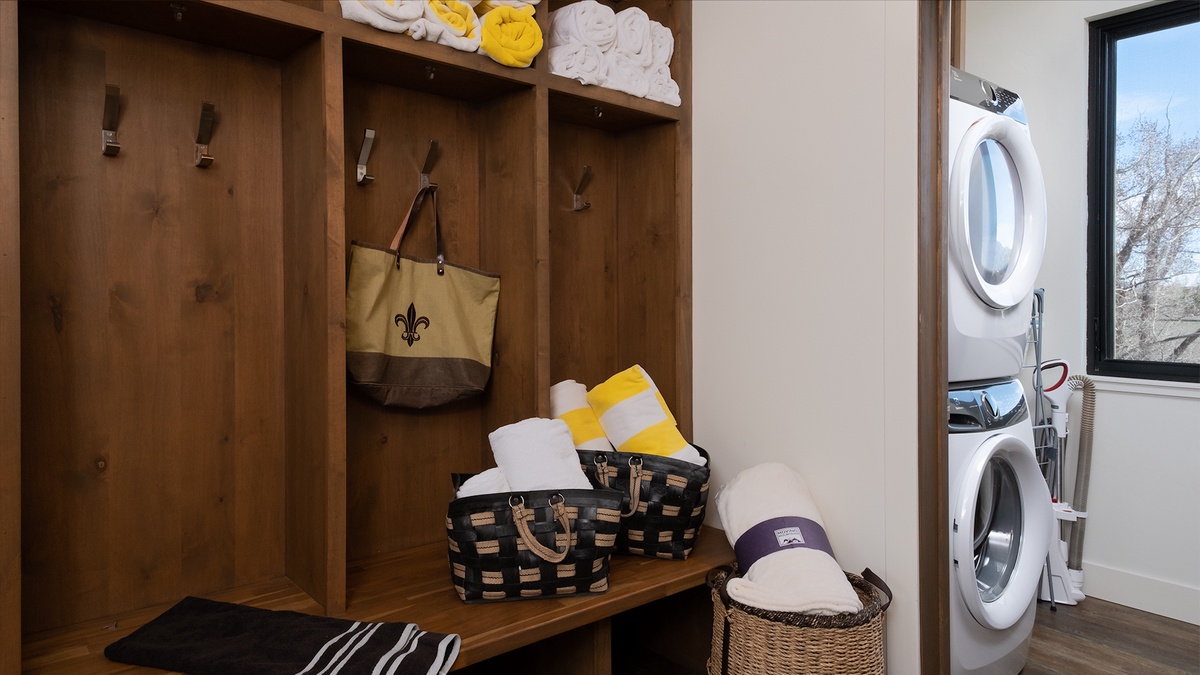 Upstairs mudroom, gear storage and laundry