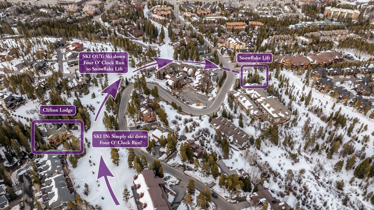Ski access aerial map of Clifton Lodge