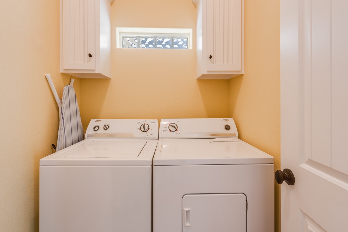 Your dedicated laundry space features full-size washer and dryer, plus handy storage—perfect for longer stays.