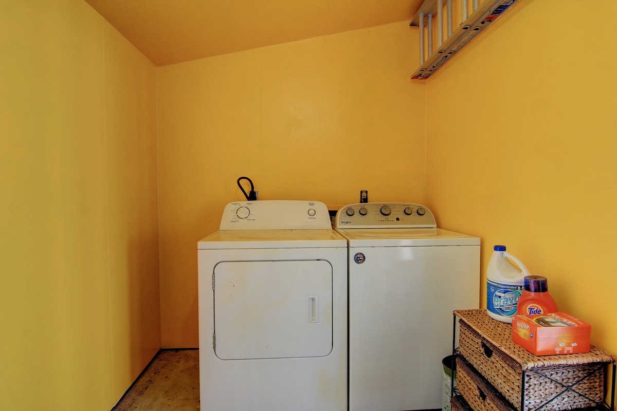 Your private laundry room makes longer stays comfortable with full-size washer and dryer, plus storage for supplies.
