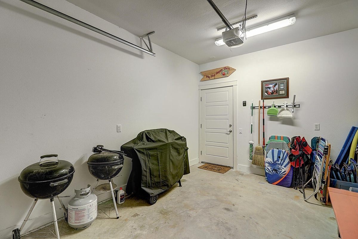 Your private garage offers convenient storage and features BBQ equipment for memorable outdoor dining experiences.