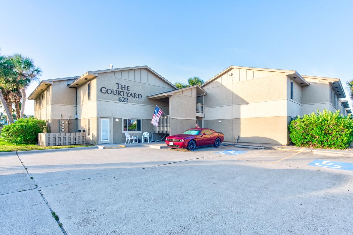 The Courtyard 622 offers convenient arrival with dedicated parking and easy access to your coastal retreat.