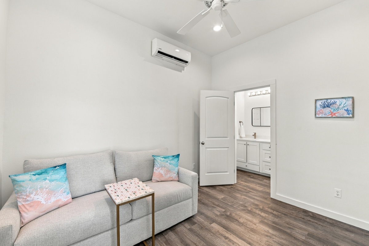 Relax in third bedroom with a queen sleeper sofa. Your oasis features direct access to a stylish en-suite bathroom, keeping you refreshed.