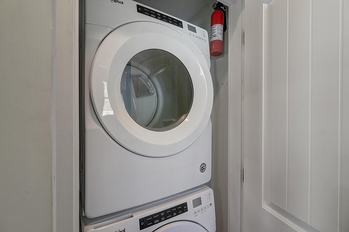 Your in-unit stackable washer and dryer make extended stays effortless—fresh clothes whenever you need them.