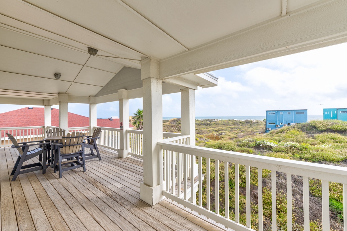 Your spacious deck offers peaceful views over natural landscape, with comfortable seating perfect for morning coffee or evening relaxation.