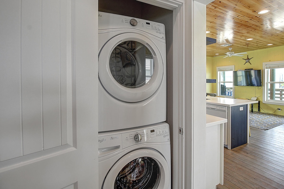 Keep your vacation wardrobe fresh with your own private washer and dryer, tucked neatly into a convenient closet.