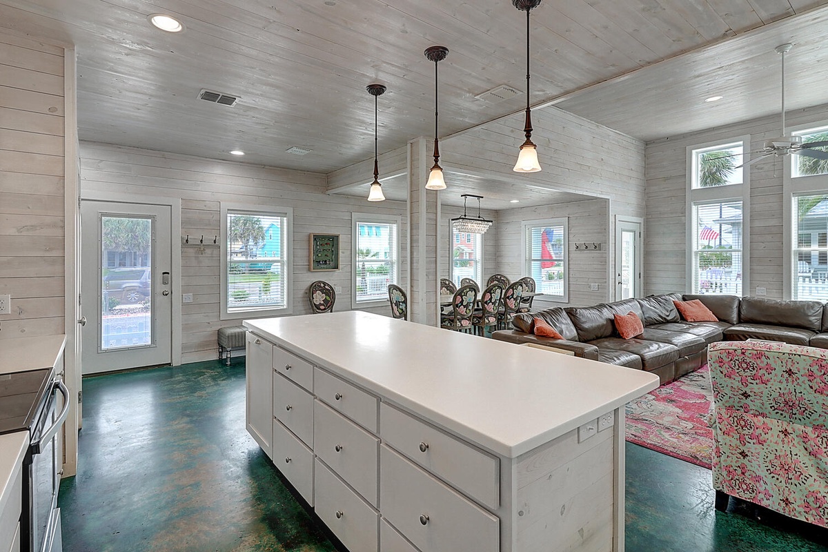 You'll love the bright, open kitchen island perfect for cooking together and leather sectional where you can unwind after adventures.