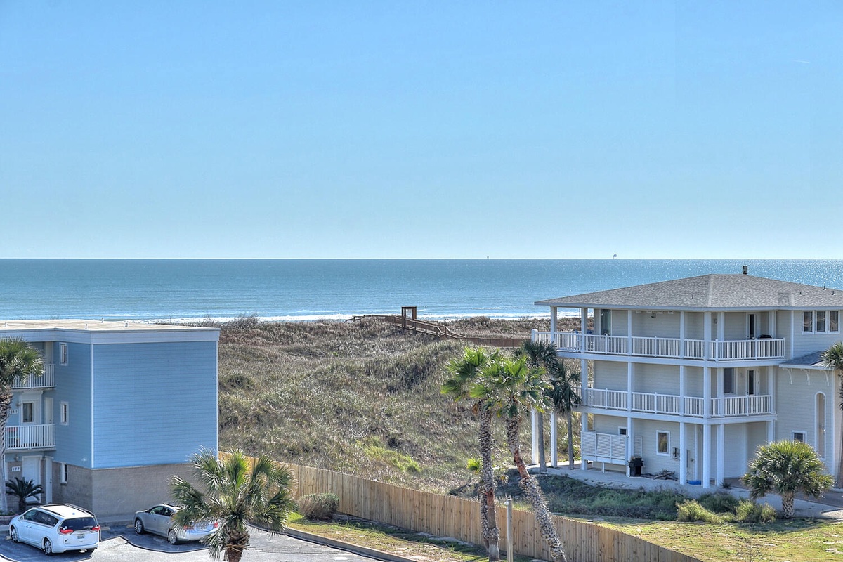 Coastal properties nestled between dunes and ocean, offering easy beach access with natural vegetation and palm trees framing the shoreline.