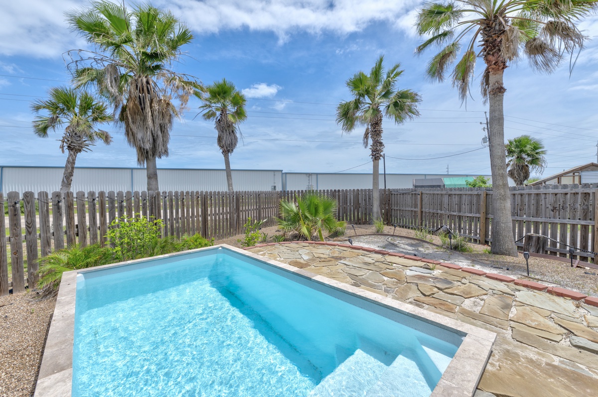 Soak up the sun in your private pool, surrounded by swaying palms and coastal breezes. The perfect backyard retreat for relaxation.