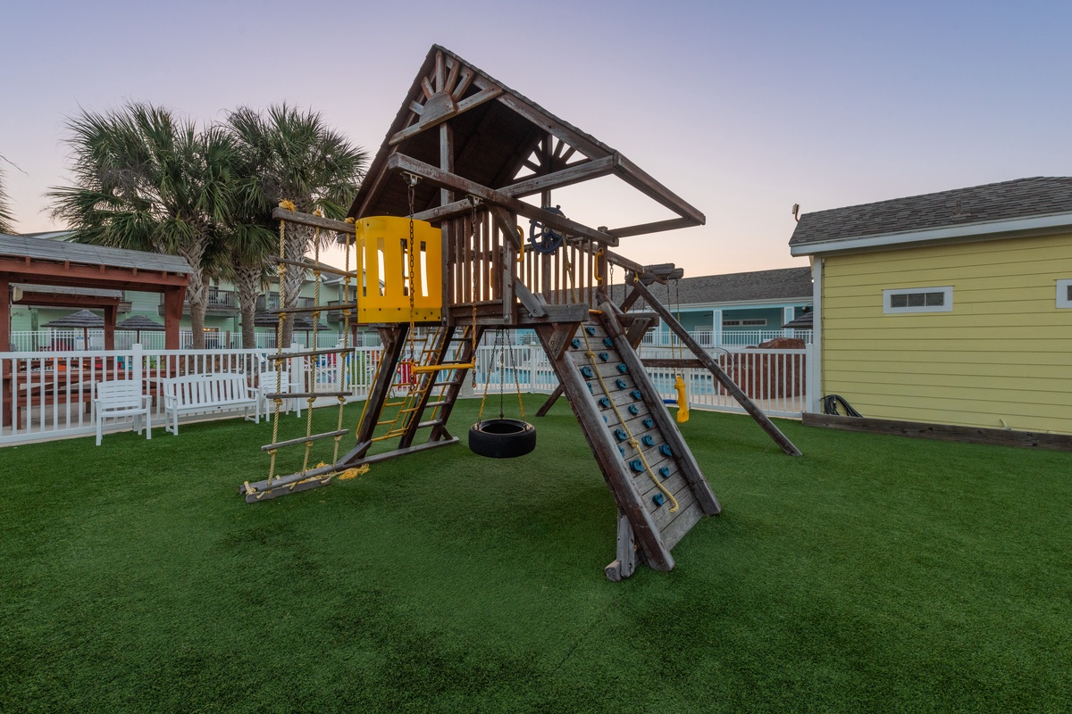 Your little ones will love this amazing playground with slides, swings, and climbing features right on the property.
