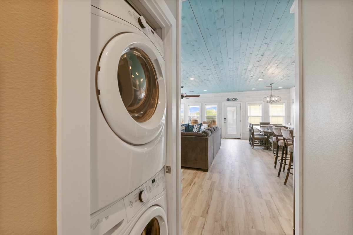 Convenient in-unit washer and dryer tucked neatly away—so you can pack light and stay fresh throughout your entire vacation.