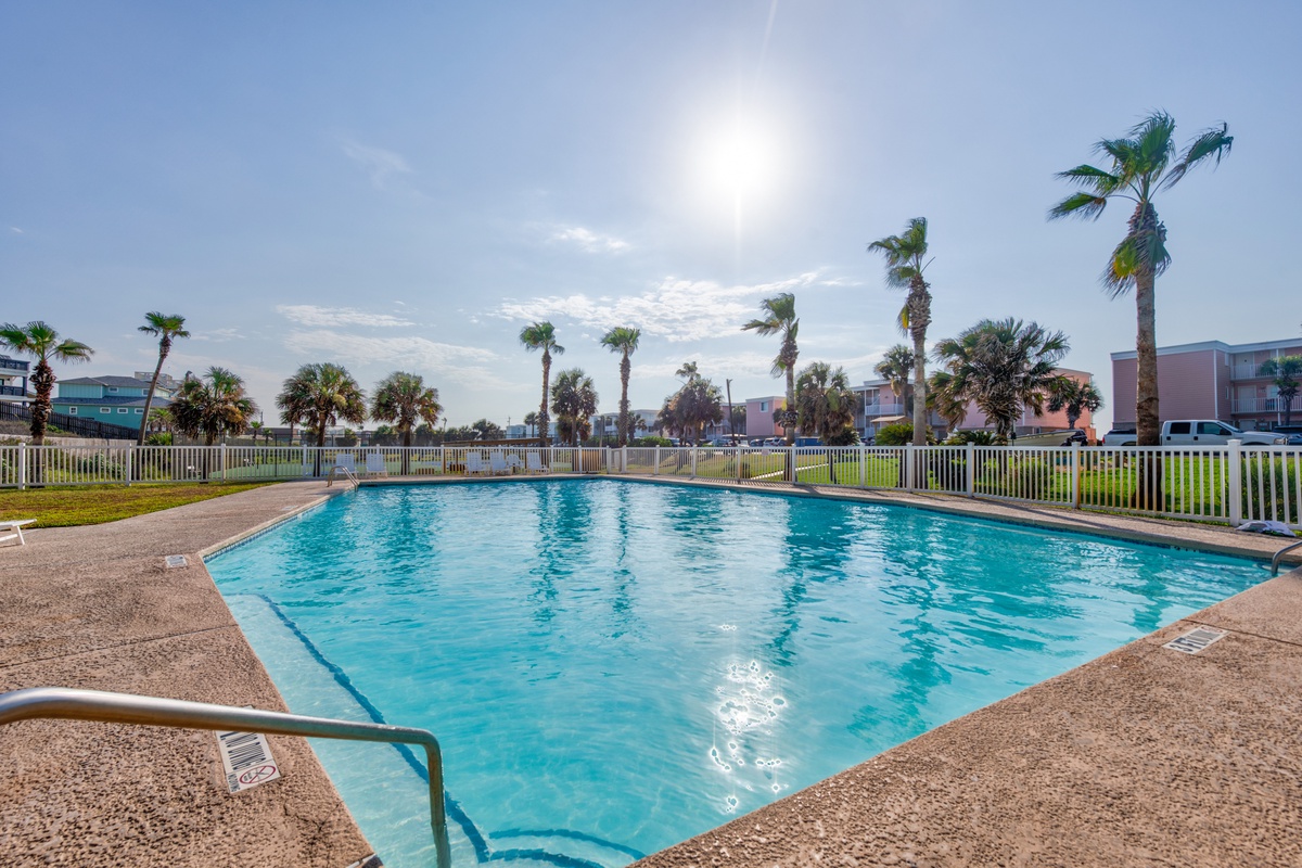 Dive into crystal-clear waters surrounded by swaying palms. Your private oasis awaits with sparkling pool and tropical vibes under sunny skies.