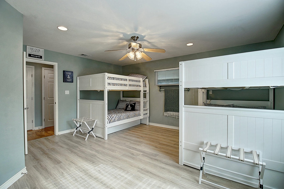 Two sets of full size bunk beds for guests to enjoy