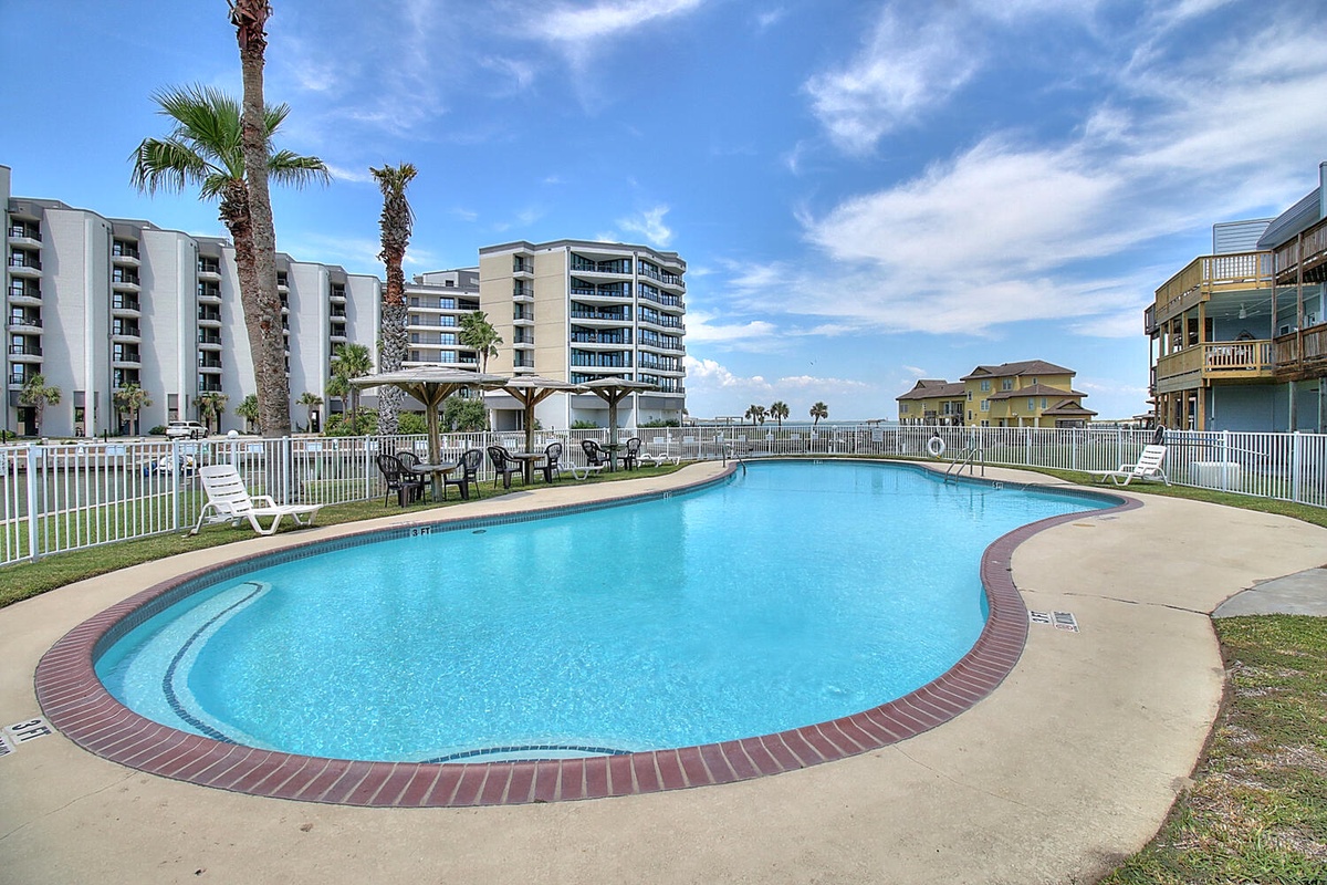 Dive into crystal-clear waters surrounded by swaying palms and comfortable loungers for your perfect poolside retreat.
