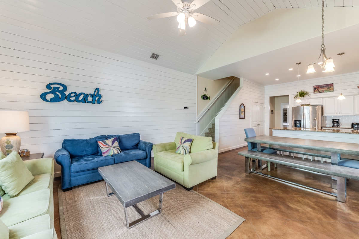 Relax in your coastal living room with comfy seating and ocean-inspired touches, perfect for unwinding after beach days.