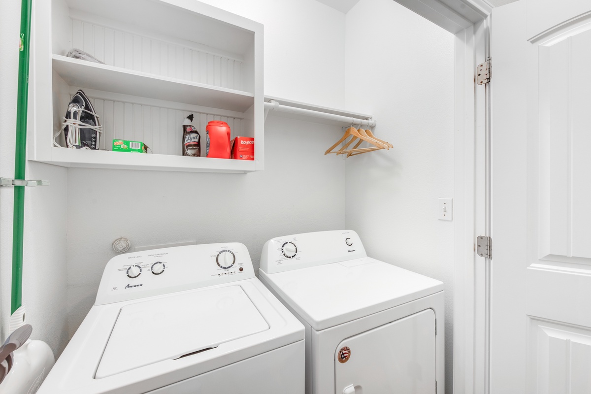 Your private laundry room keeps your clothes fresh with convenient in-unit washer and dryer, plus storage space for supplies.