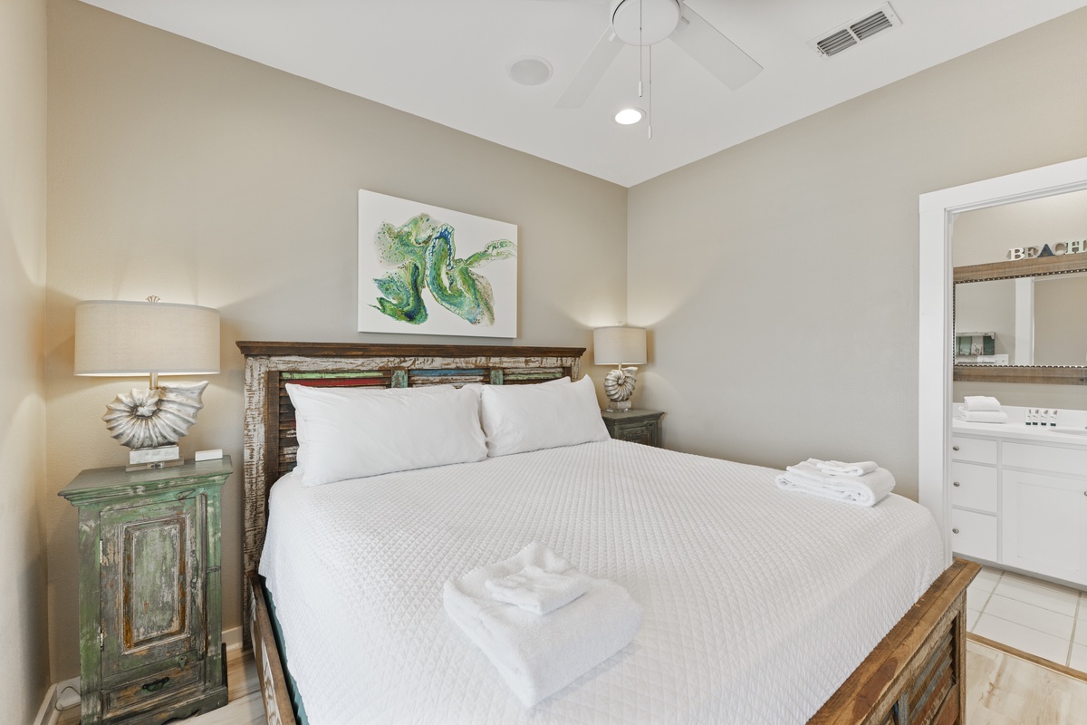 Slip into soft linens and rest easy under vaulted ceilings—your own peaceful retreat awaits after a day of coastal adventures.