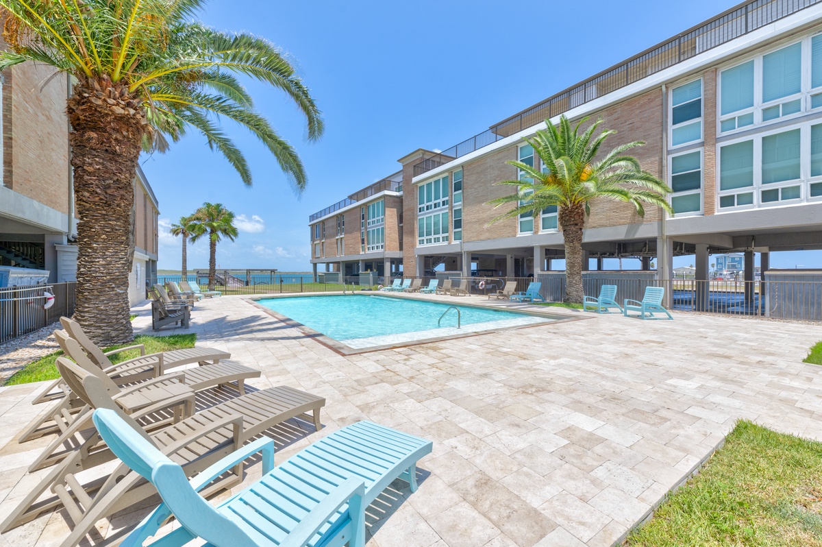 Relax poolside under swaying palms with the sparkling Gulf waters just steps away from your tropical retreat.