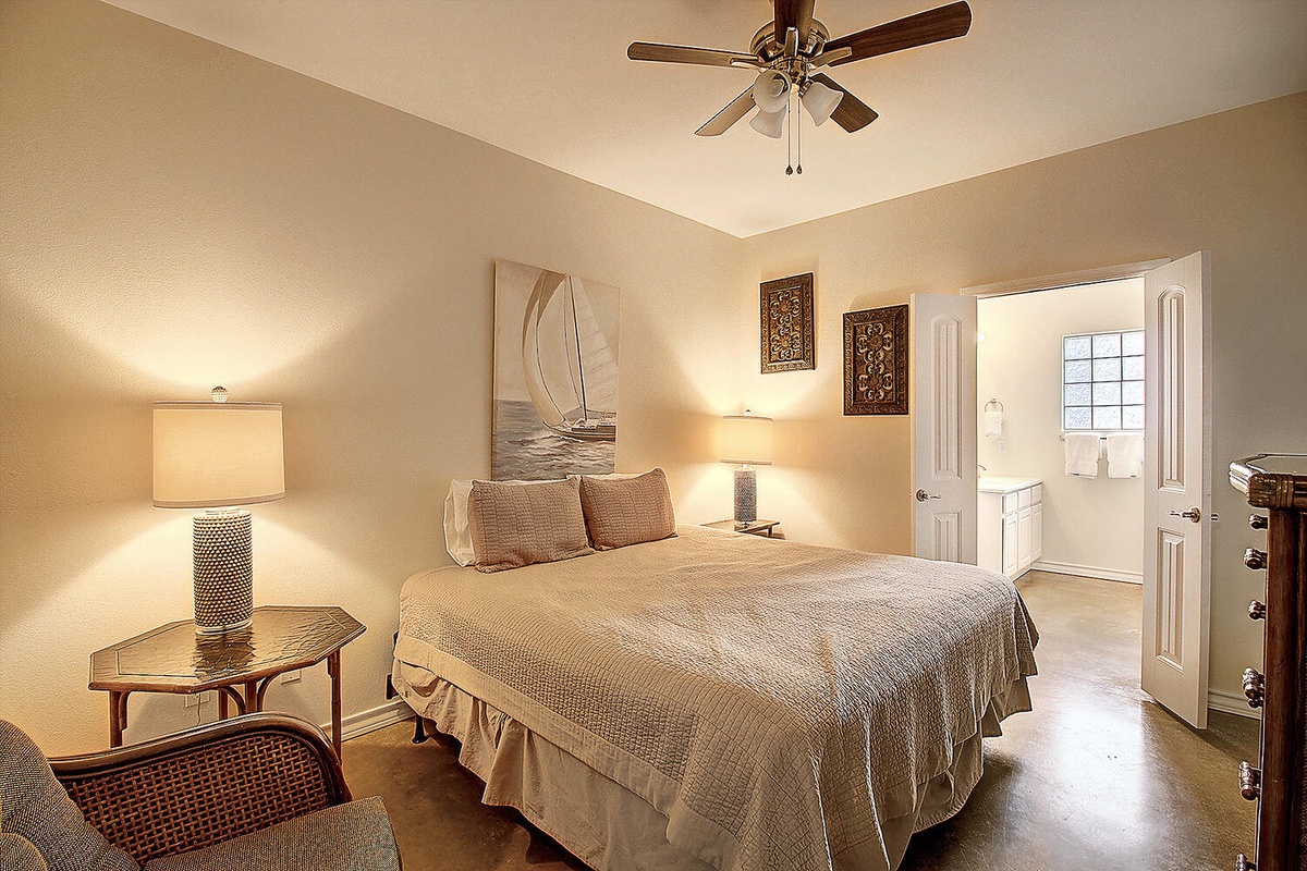 Unwind in your serene bedroom with soft linens, gentle lighting, and a peaceful ambiance that invites restful sleep after your adventures.