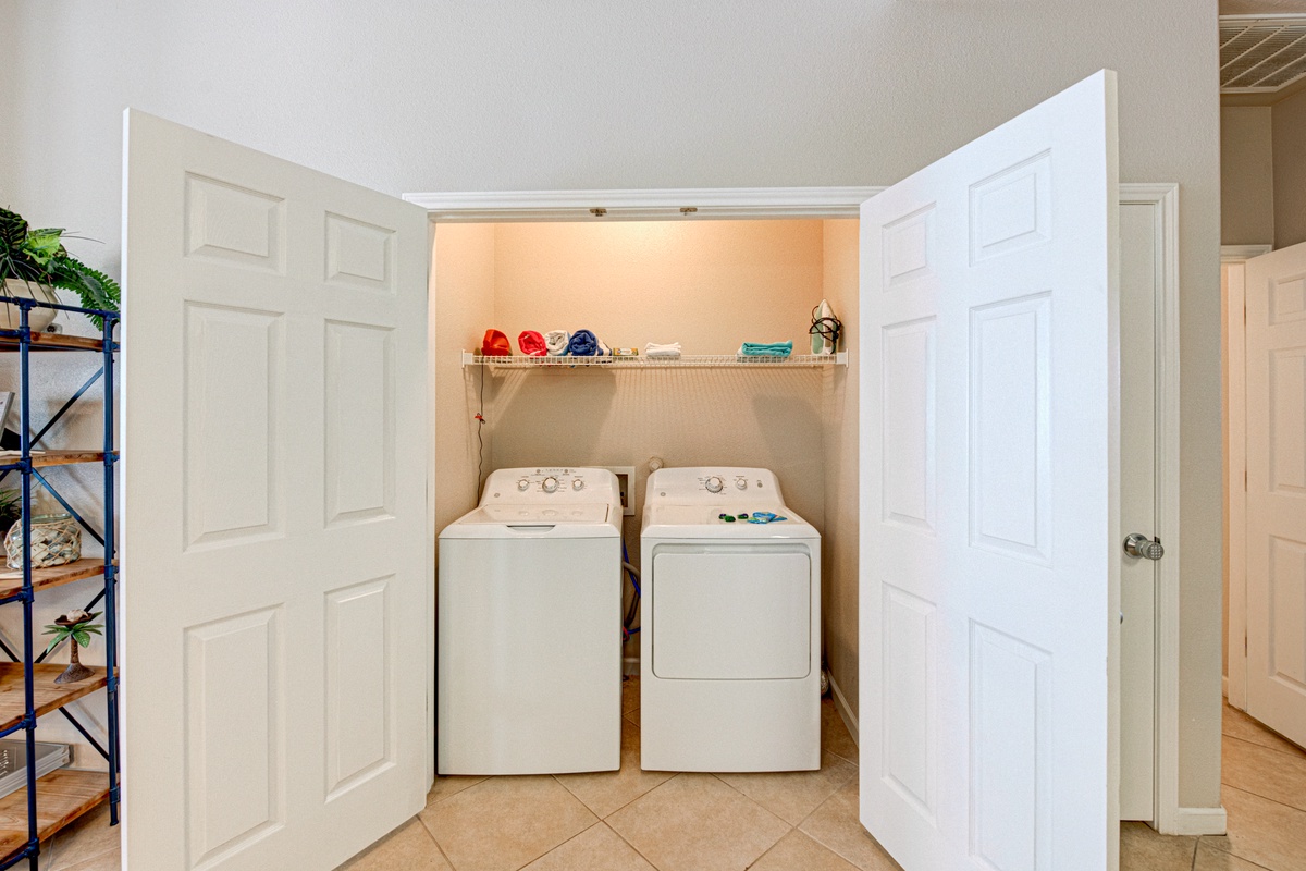 Your in-unit washer and dryer make packing light and staying fresh effortless during your getaway.